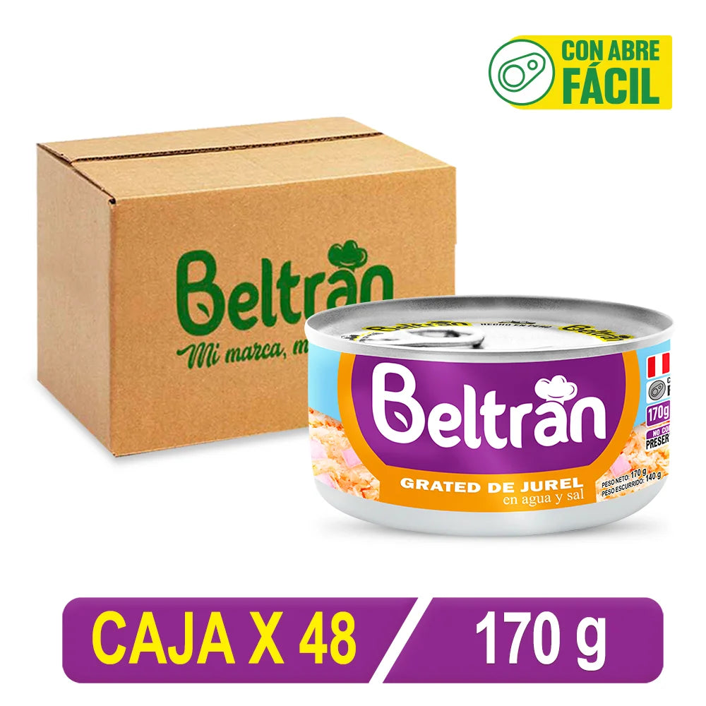 Grated De Jurel Beltrán En Agua Y Sal 1/2 Lb 170 Gr Caja X 48 Uni
