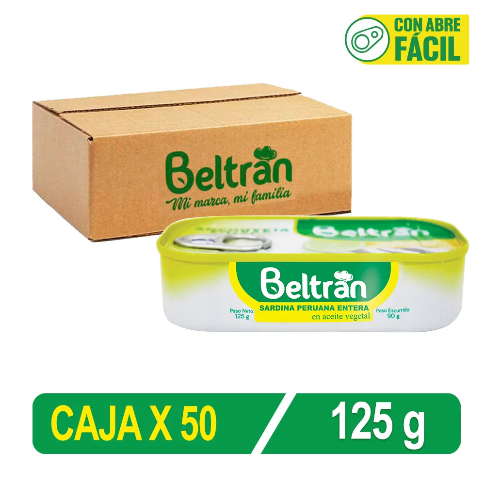 Entero De Sardina Peruana Beltrán Lito. En Ac. Vegetal 1/4 Club Caja X 50 Uni